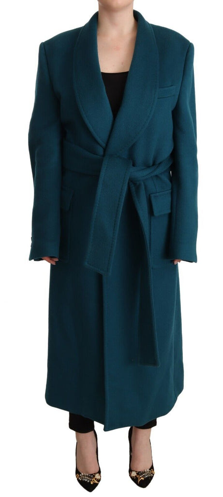 Dolce & Gabbana Blue Green Wool Long Sleeves Trench Coat Jacket Dolce & Gabbana