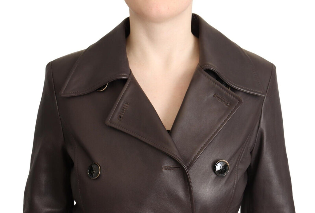 Dolce & Gabbana Dark Brown Leather Long Sleeves Belted Jacket Dolce & Gabbana