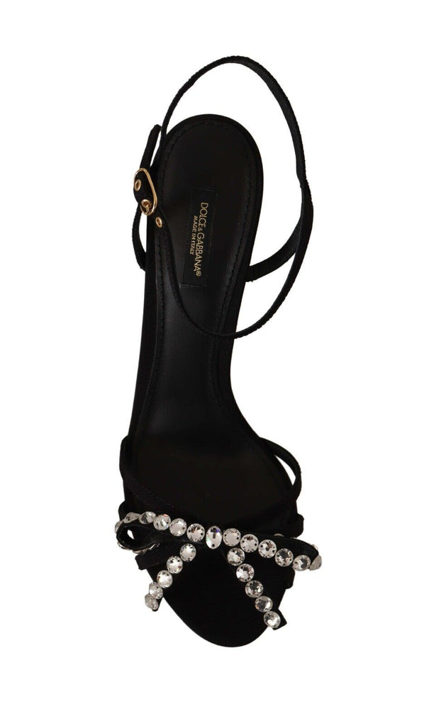 Dolce & Gabbana Black Crystals Ankle Strap Heels Sandals Shoes Dolce & Gabbana