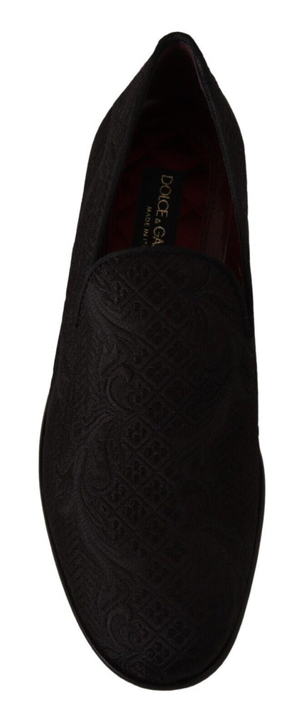 Dolce & Gabbana Black Floral Brocade Slippers Loafers Shoes Dolce & Gabbana