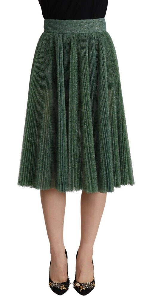 Dolce & Gabbana Metallic Green High Waist A-line Pleated Skirt Dolce & Gabbana