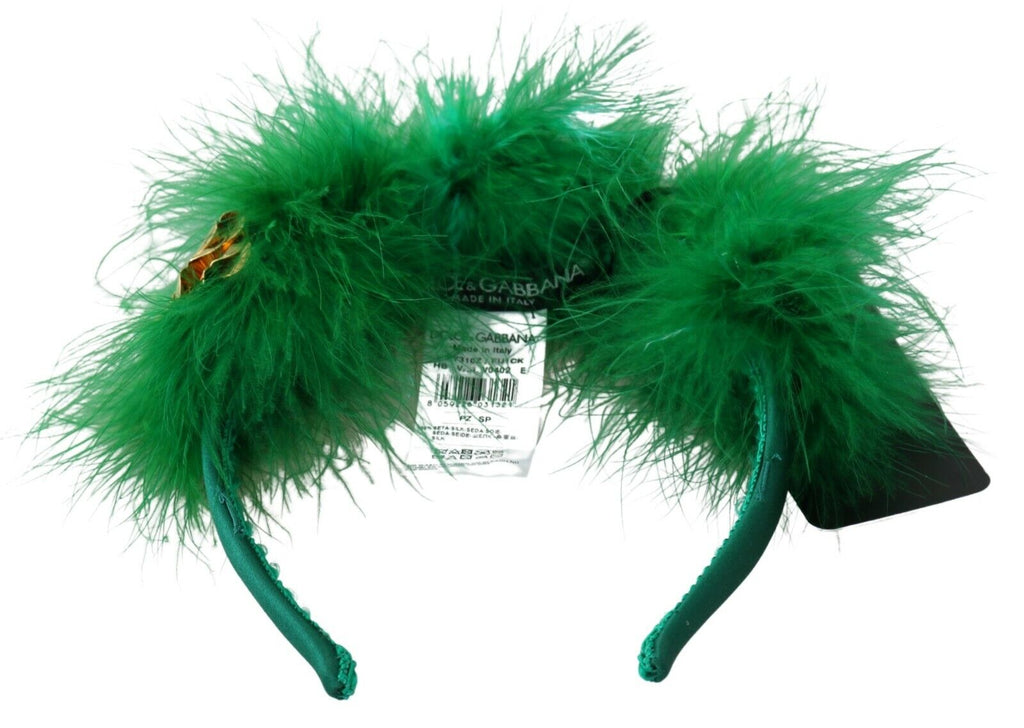 Dolce & Gabbana Green Silk Fur Crystal Flowers Tiara Headband - Luxe & Glitz