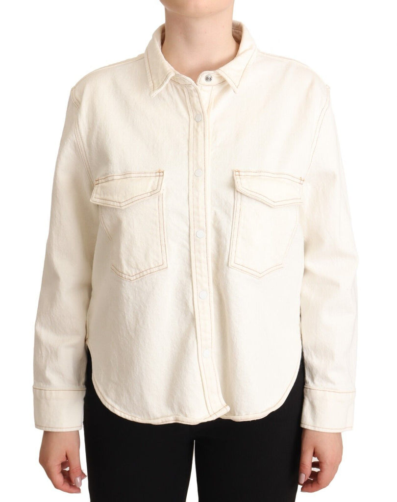 Levi's White Cotton Collared Long Sleeves Button Down Polo Top Levi's
