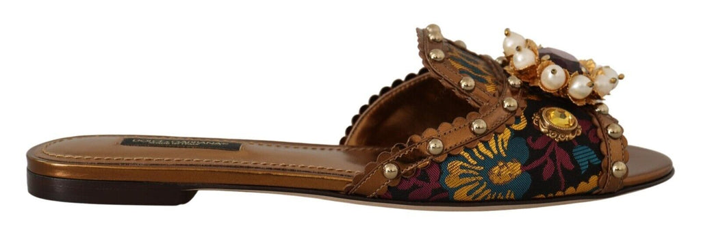 Dolce & Gabbana Multicolor Floral Embellished Slides Flats Shoes Dolce & Gabbana