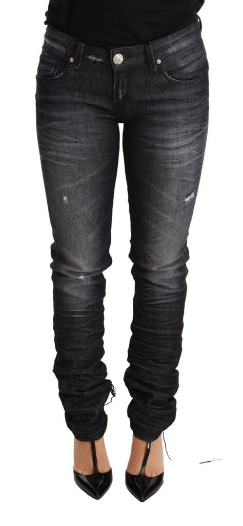 Acht Black Washed Cotton Low Waist Skinny Denim Trouser Jeans - Luxe & Glitz