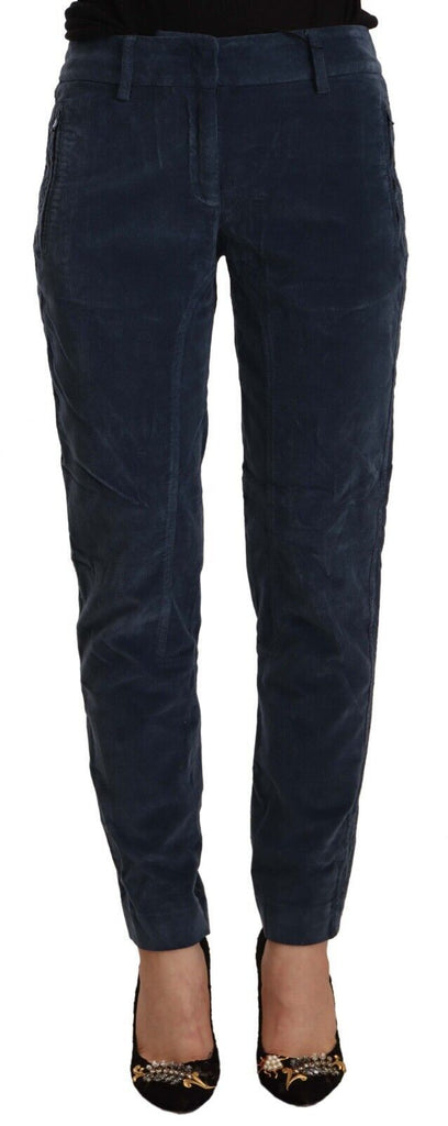 Peserico Blue Mid Waist Cotton Stretch Tapered Pants Peserico