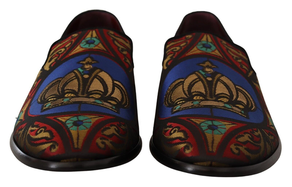 Dolce & Gabbana Multicolor Jacquard Crown Slippers Loafers Shoes Dolce & Gabbana