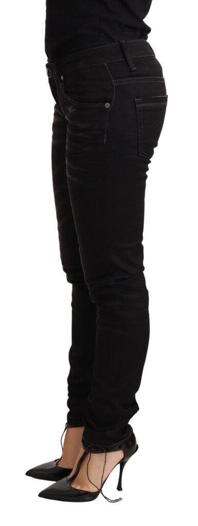 Acht Black Washed Cotton Slim Fit Denim Low Waist Trouser Jeans - Luxe & Glitz