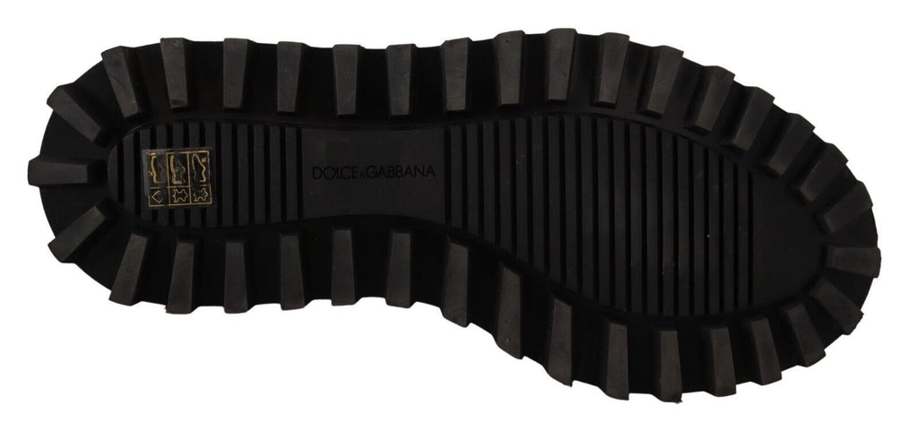 Dolce & Gabbana Black Leather Crystal Embellished Boots Shoes Dolce & Gabbana