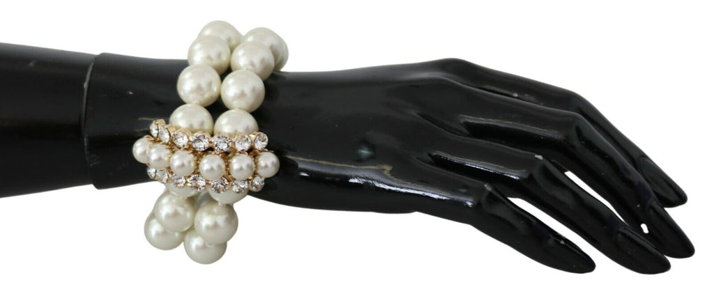 Dolce & Gabbana White Faux Pearl Beads Translucent Crystals Bracelet Dolce & Gabbana