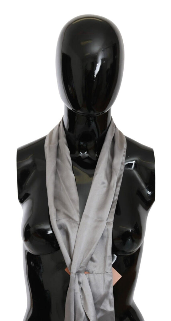 Ermanno Scervino Metallic Silver Silk Neck Wrap Shawl Scarf - Luxe & Glitz