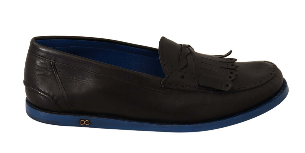 Dolce & Gabbana Black Leather Tassel Slip On Loafers Shoes Dolce & Gabbana