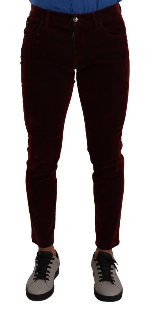 Dolce & Gabbana Dark Red Cotton Velvet Skinny Men Denim Jeans Dolce & Gabbana