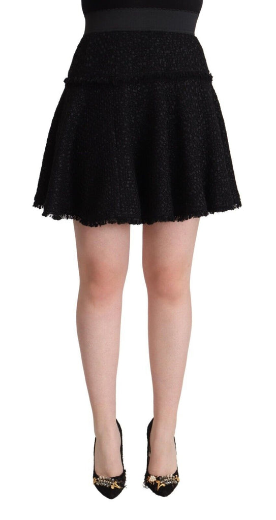 Dolce & Gabbana Black Knitted Nylon High Waist Mini A-line Skirt Dolce & Gabbana