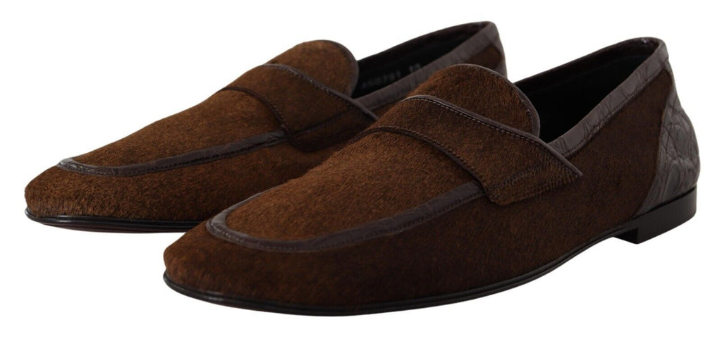Dolce & Gabbana Brown Exotic Leather Mens Slip On Loafers Shoes Dolce & Gabbana