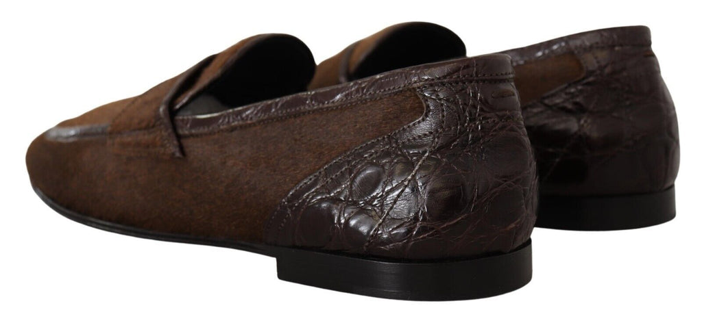 Dolce & Gabbana Brown Exotic Leather Mens Slip On Loafers Shoes Dolce & Gabbana
