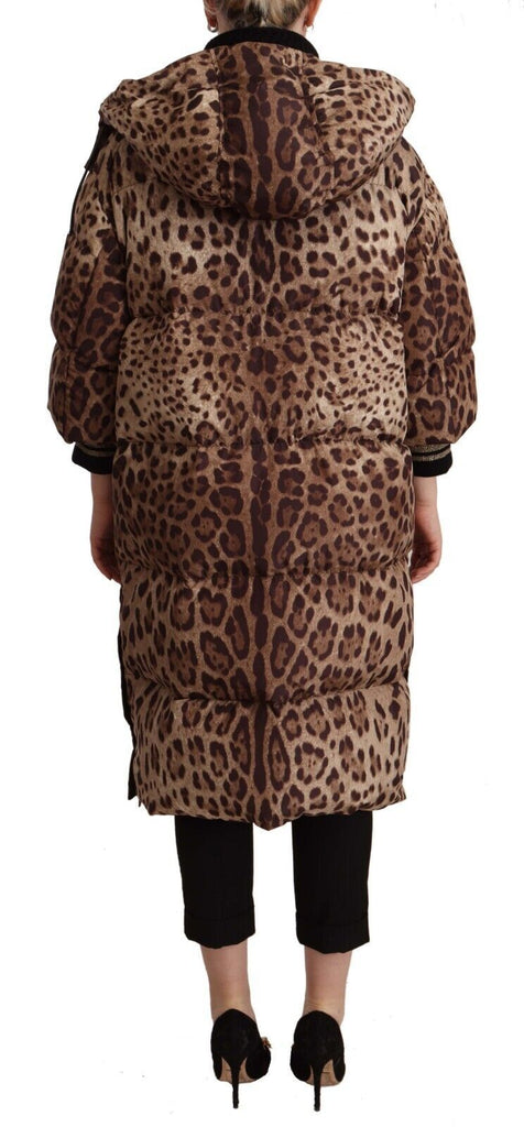 Dolce & Gabbana Brown Long Leopard Print Quilted Down Jacket Dolce & Gabbana
