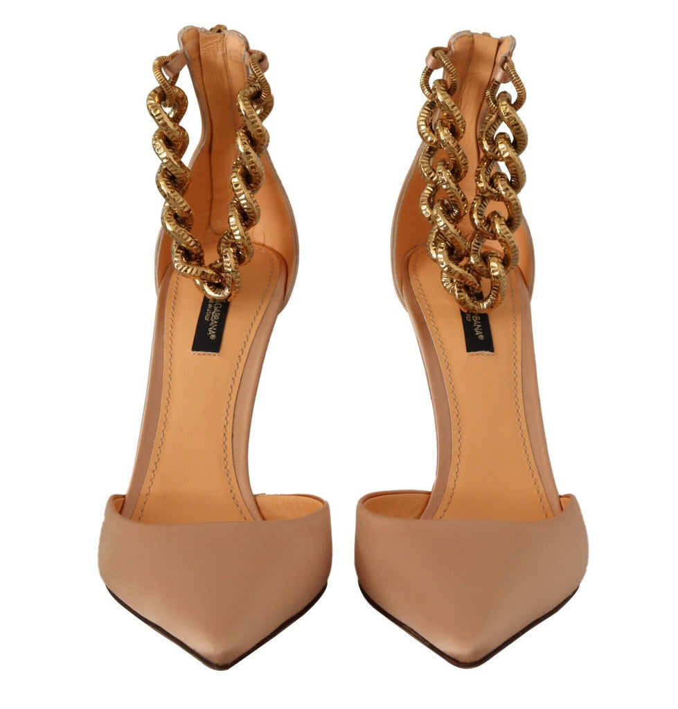 Dolce & Gabbana Beige Ankle Chain Strap High Heels Pumps Shoes Dolce & Gabbana