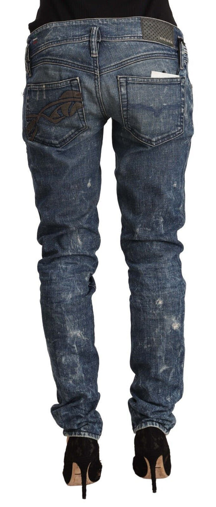 Diesel Blue Distressed Low Waist Cotton Denim Skinny Jeans Diesel