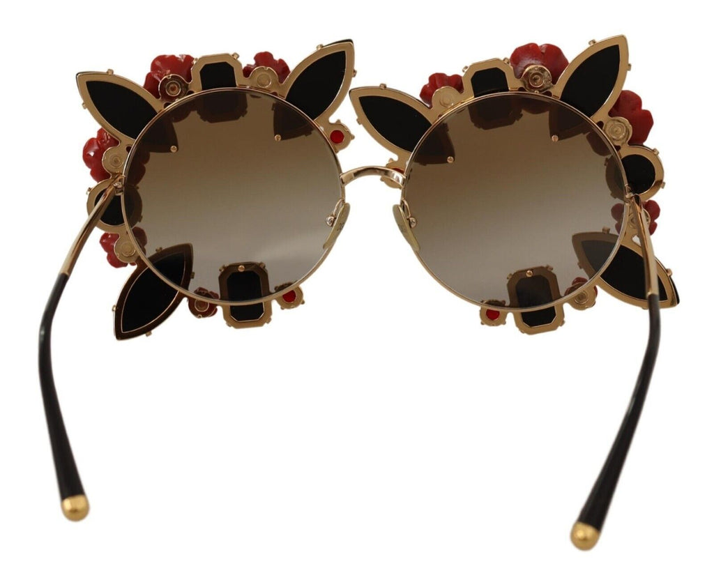 Dolce & Gabbana Gold Metal Frame Roses Embellished Sunglasses Dolce & Gabbana