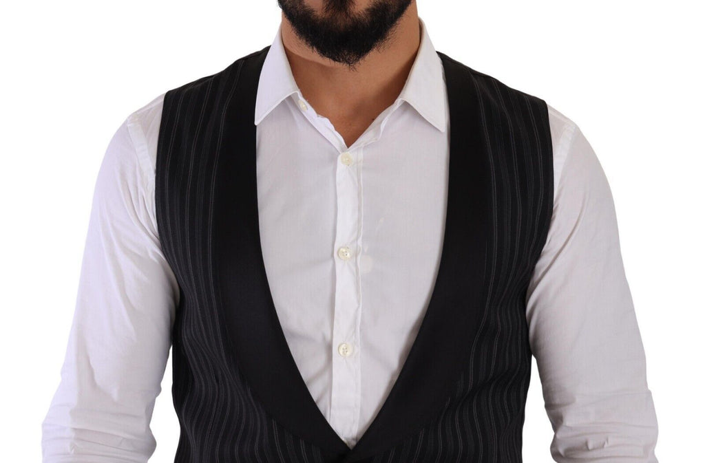 Dolce & Gabbana Black Striped Wool Silk Waistcoat Vest Dolce & Gabbana