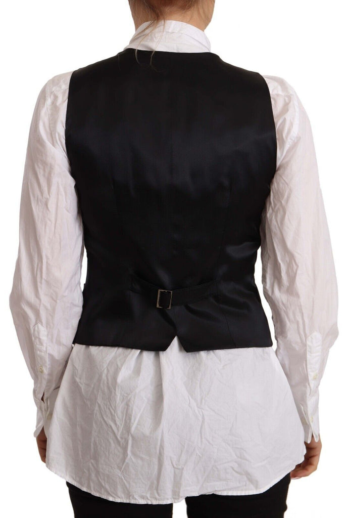 Dolce & Gabbana Black Button Down Sleeveless Vest Viscose Top Dolce & Gabbana