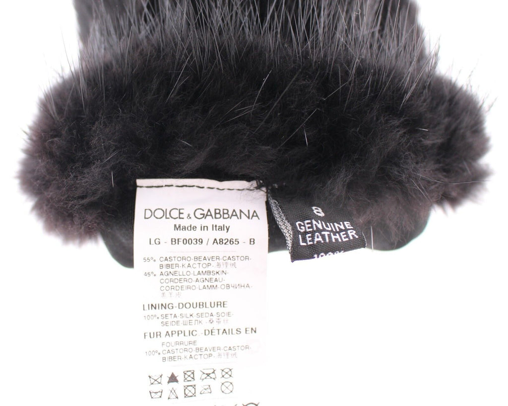 Dolce & Gabbana Black Beaver Fur Lambskin Leather Elbow Gloves - Luxe & Glitz