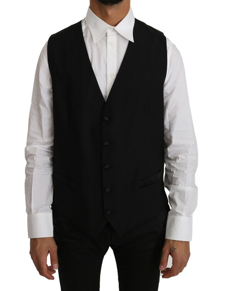 Dolce & Gabbana Black Solid Wool Silk Vest - Luxe & Glitz