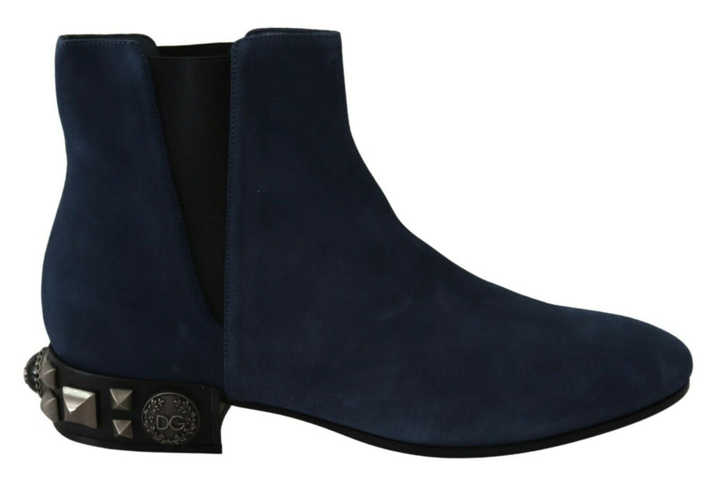 Dolce & Gabbana Blue Suede Embellished Studded Boots Shoes Dolce & Gabbana