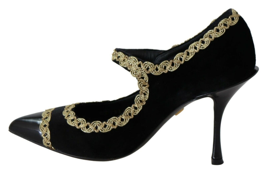 Dolce & Gabbana Black Embellished Velvet Mary Jane Pumps Shoes Dolce & Gabbana