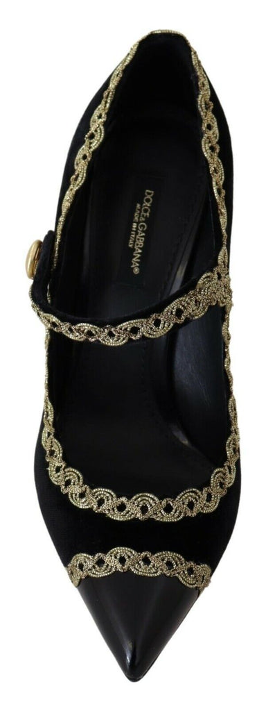 Dolce & Gabbana Black Embellished Velvet Mary Jane Pumps Shoes Dolce & Gabbana
