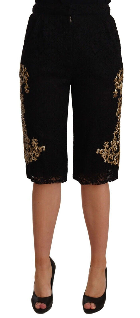 Dolce & Gabbana Black Lace Gold Baroque SPECIAL PIECE Shorts Dolce & Gabbana
