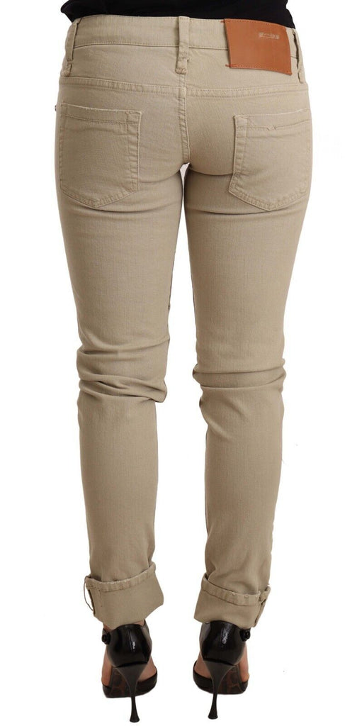 Acht Beige Denim Cotton Bottom Slim Fit Folded Pant - Luxe & Glitz