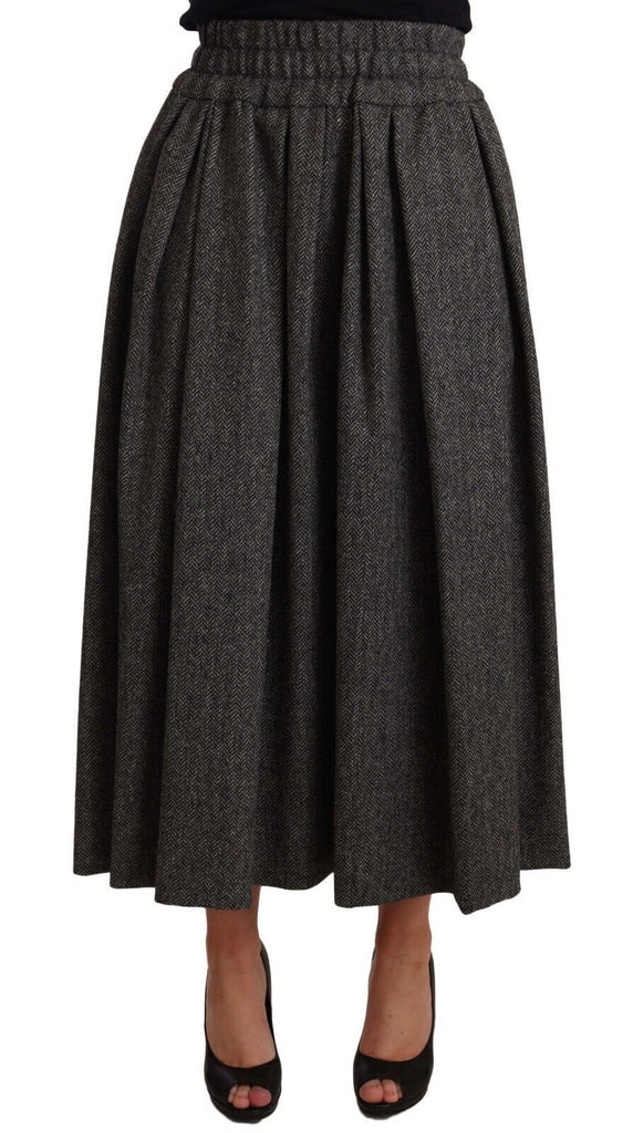 Dolce & Gabbana Gray Wool High Waist A-line PIECE Skirt Dolce & Gabbana