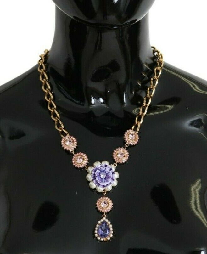 Dolce & Gabbana Pink Gold Brass Crystal Purple Pearl Pendants Dolce & Gabbana