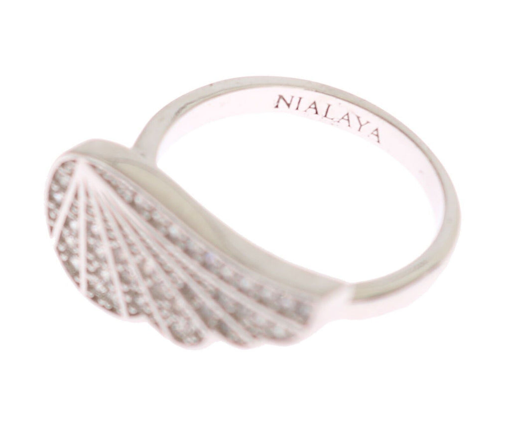 Nialaya Silver Womens Wing Clear CZ 925 Silver Ring Nialaya