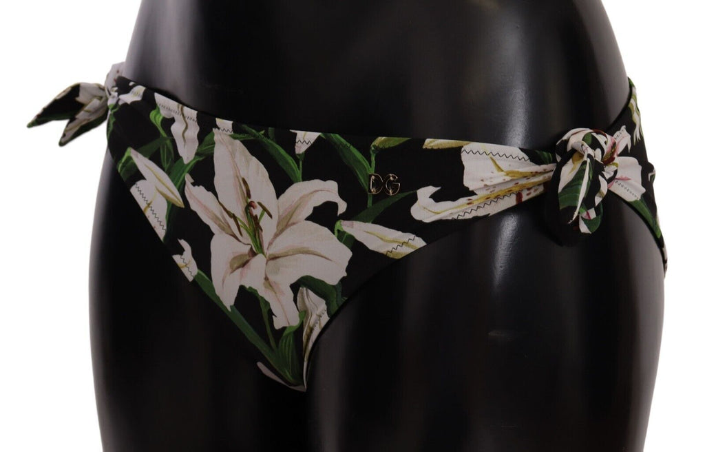 Dolce & Gabbana Bikini Bottom Black Lily Print Swimsuit Swimwear - Luxe & Glitz
