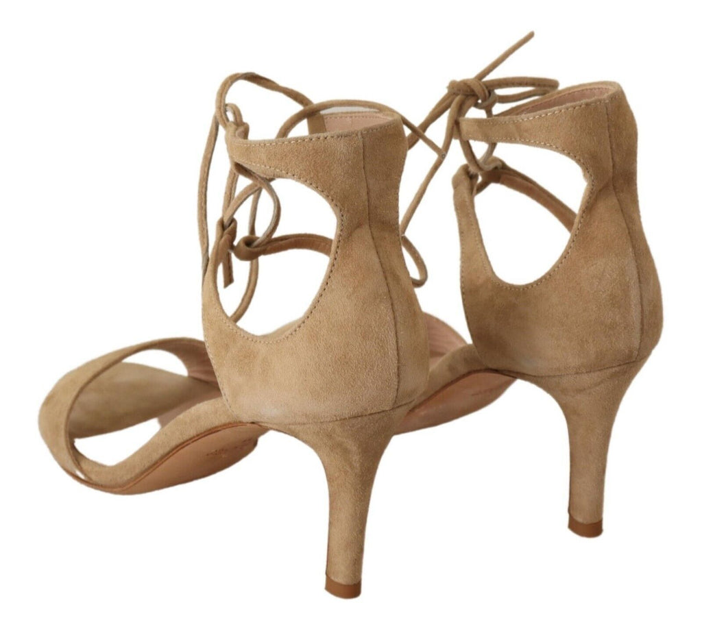 Maria Christina Beige Suede Leather Ankle Strap Pumps Shoes Maria Christina