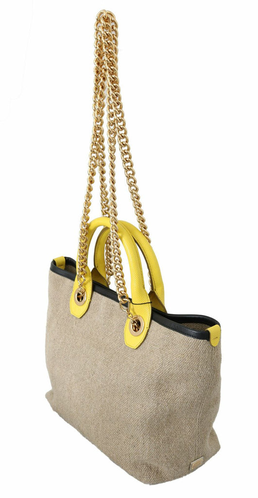 Dolce & Gabbana Beige Gold Chain Strap Shoulder Sling Purse Tote Bag - Luxe & Glitz