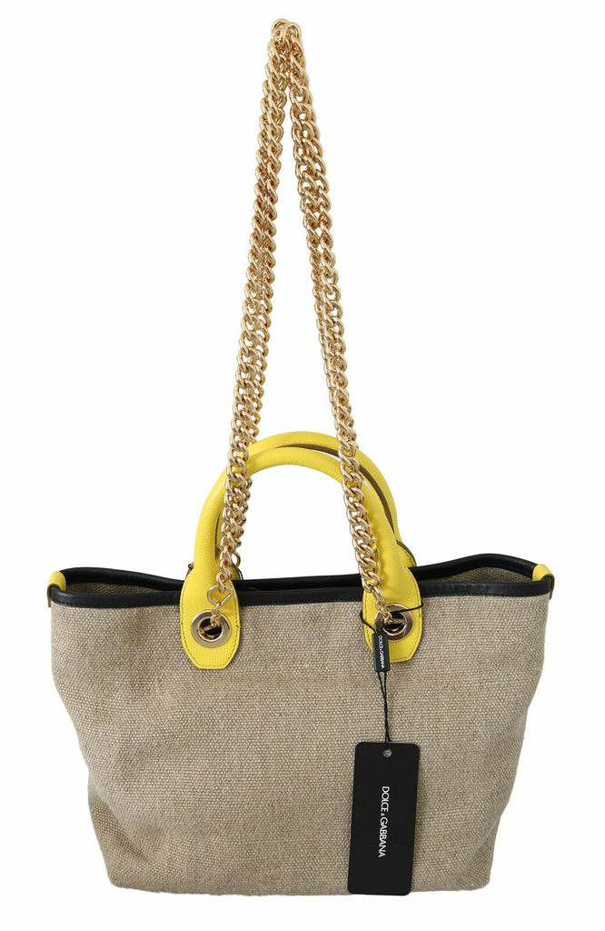 Dolce & Gabbana Beige Gold Chain Strap Shoulder Sling Purse Tote Bag - Luxe & Glitz