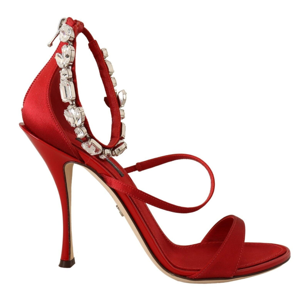Dolce & Gabbana Red Satin Crystals Sandals Keira Heels Shoes Dolce & Gabbana