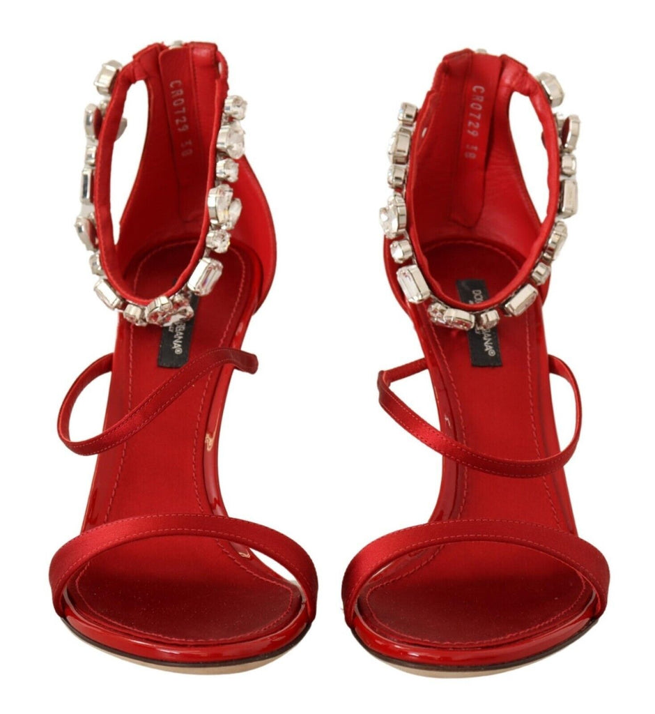 Dolce & Gabbana Red Satin Crystals Sandals Keira Heels Shoes Dolce & Gabbana