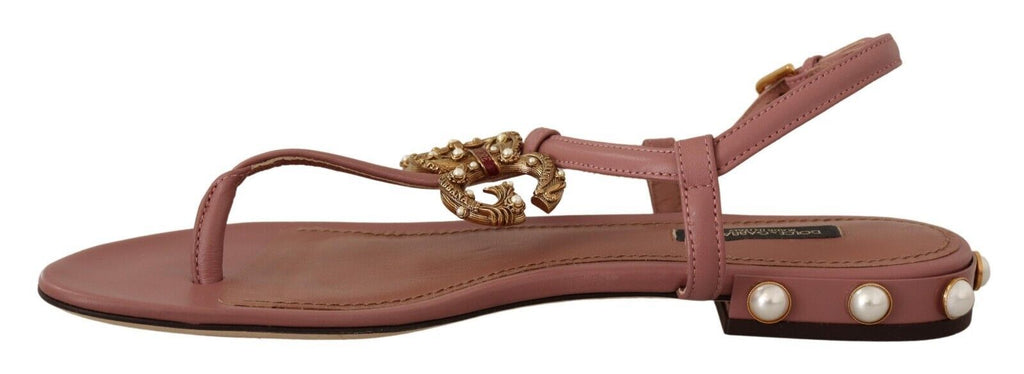 Dolce & Gabbana Pink DG Amore Logo Leather Sandals Shoes Dolce & Gabbana
