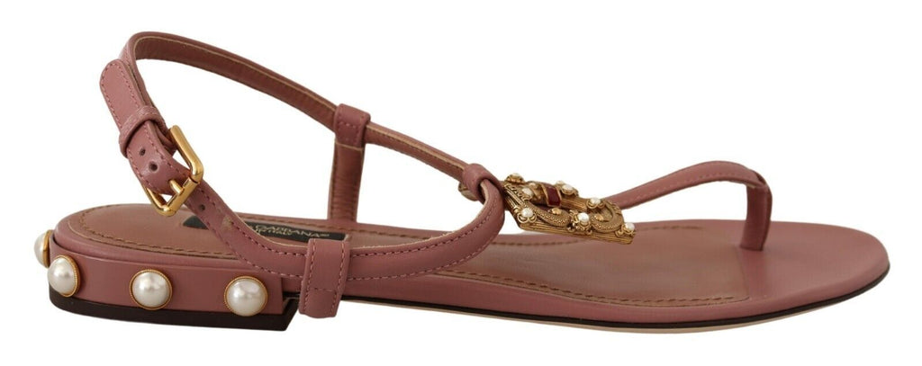 Dolce & Gabbana Pink DG Amore Logo Leather Sandals Shoes Dolce & Gabbana