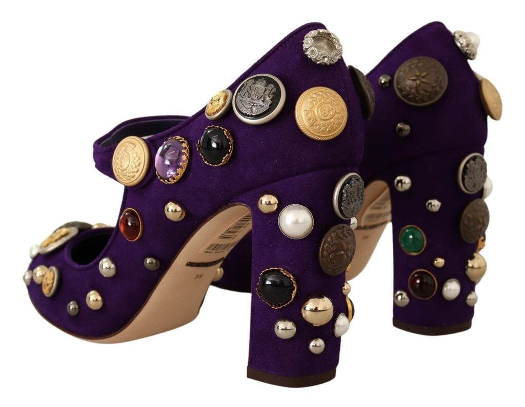 Dolce & Gabbana Purple Suede Embellished Pump Mary Jane Shoes Dolce & Gabbana
