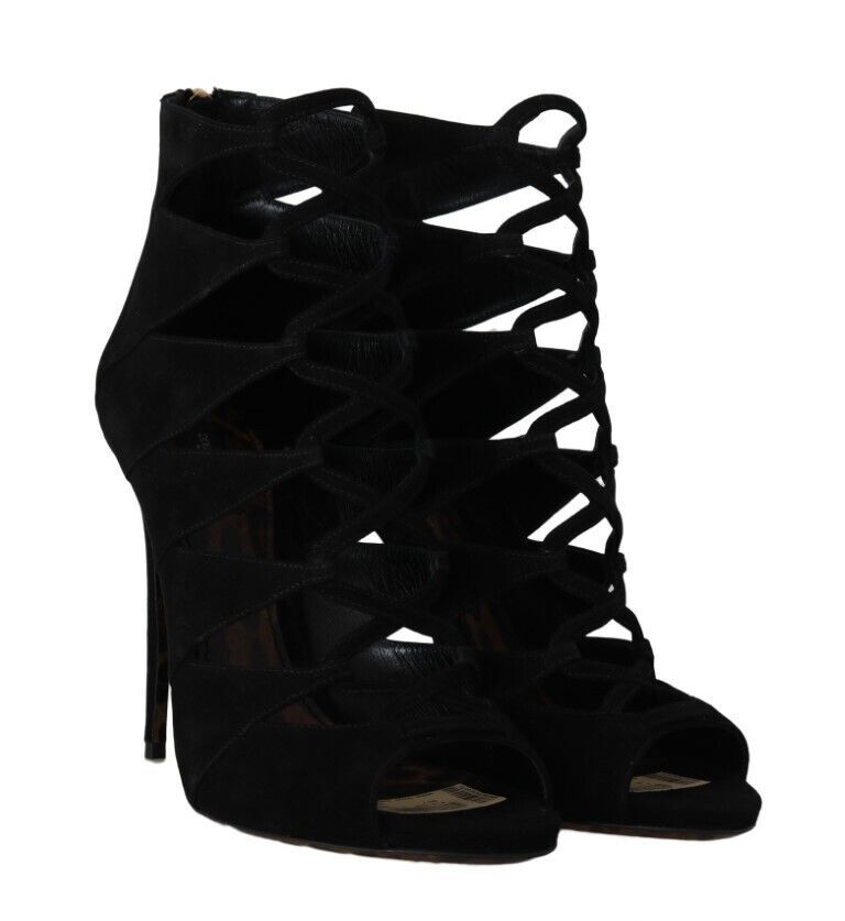 Dolce & Gabbana Black Suede Ankle Strap Sandals Boots Shoes Dolce & Gabbana