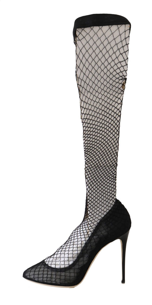 Dolce & Gabbana Black Netted Sock Heels Pumps Shoes Dolce & Gabbana