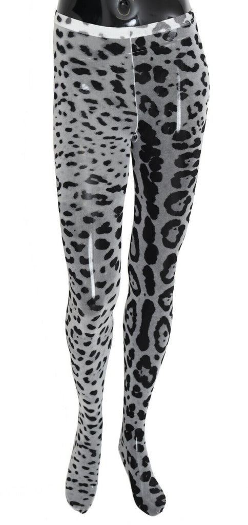 Dolce & Gabbana Gray Leopard Print Mesh Nylon Tights Dolce & Gabbana