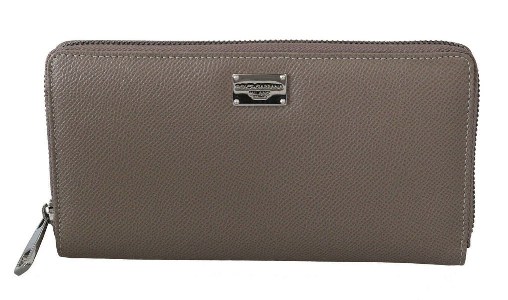 Dolce & Gabbana Beige Leather Zipper Continental Bill Card Coin Wallet - Luxe & Glitz