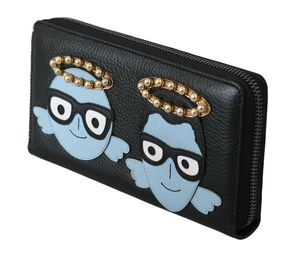 Dolce & Gabbana Black Blue Leather #DGFAMILY Zipper Continental Wallet - Luxe & Glitz